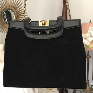 Henri Bendel Black Plaza Suede Satchel